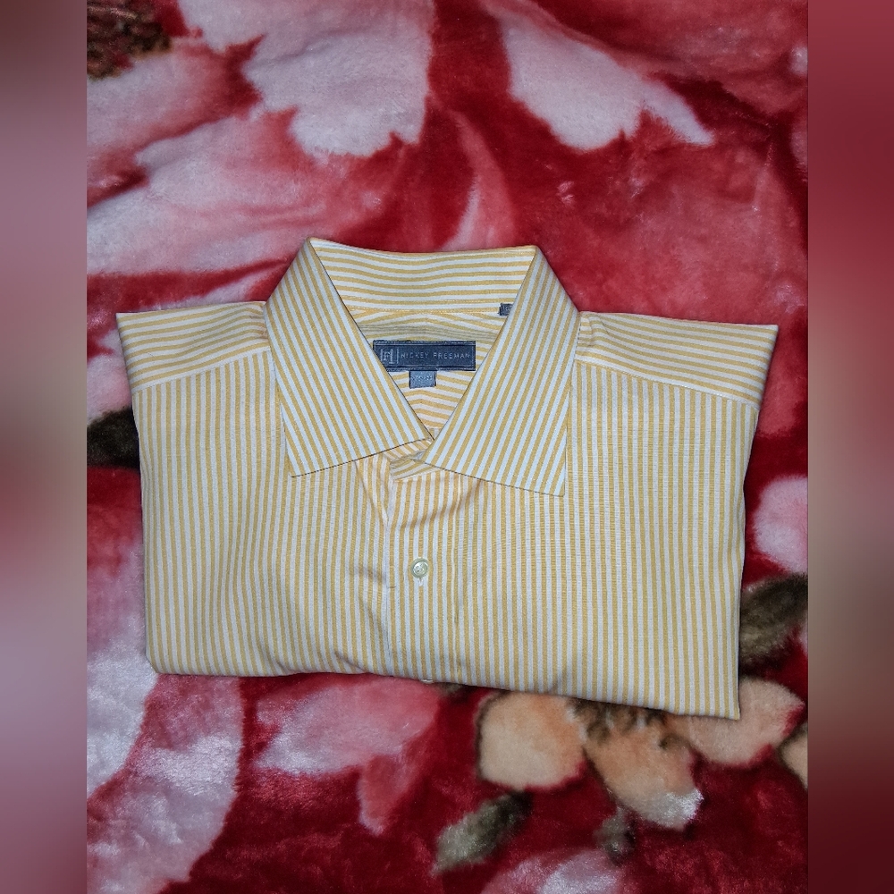 Hickey Freeman Yellow Striped Men's Shirt